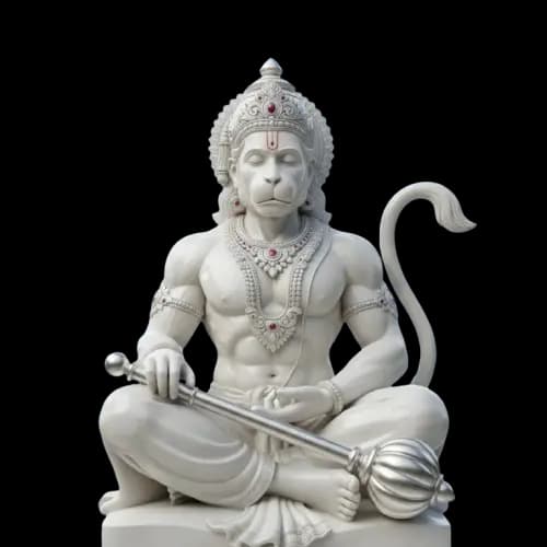 Shri Hanuman ji seated in meditation, holding his gada